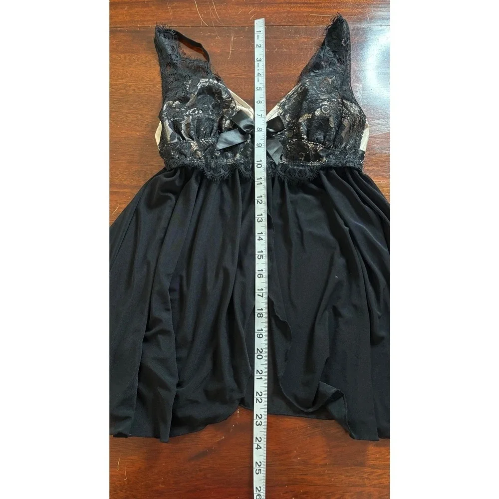 Fredericks of Hollywood‎ Babydoll Top S Coquette Black Sheer Mesh Lace Lingerie